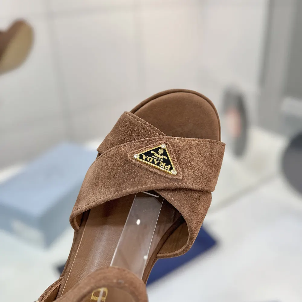 Prada Women Suede Platform Sandals-Brown - image 8