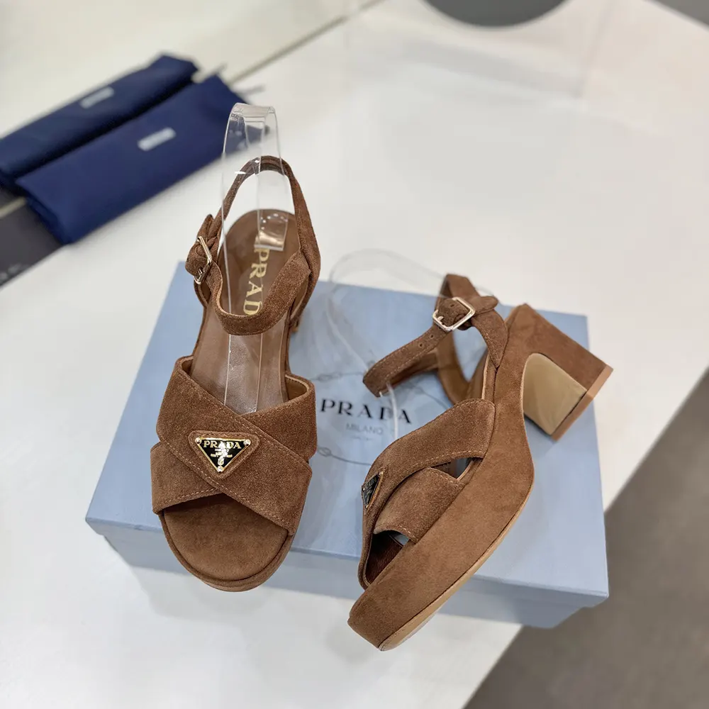 Prada Women Suede Platform Sandals-Brown - image 5