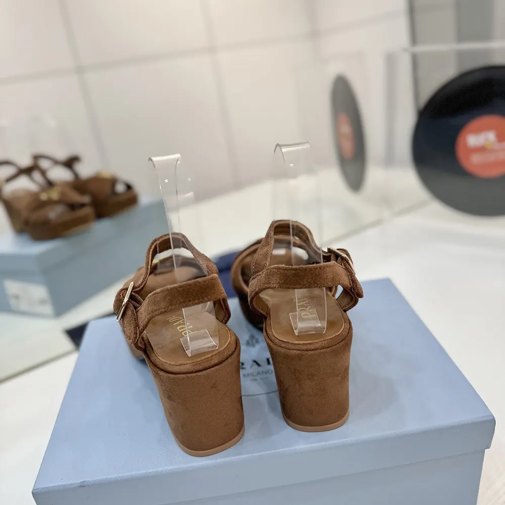 Prada Women Suede Platform Sandals-Brown - image 7
