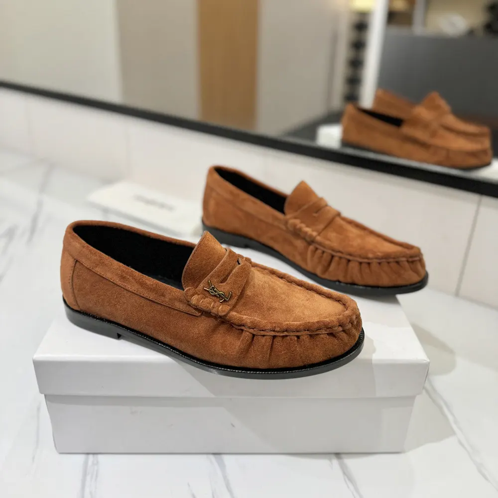 Saint Laurent YSL Unisex Laurent Loafers in Suede-Brown - image 4