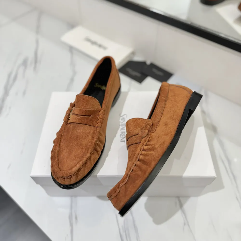 Saint Laurent YSL Unisex Laurent Loafers in Suede-Brown - image 6
