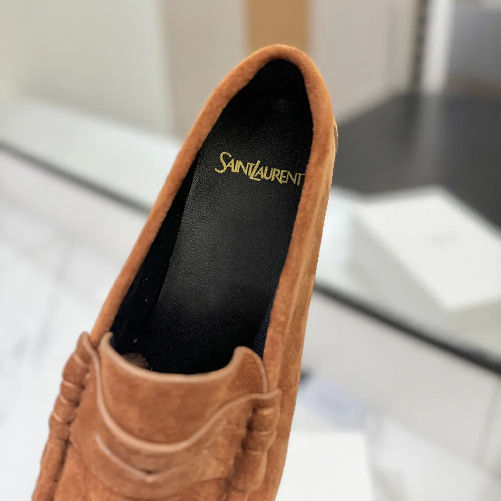 Saint Laurent YSL Unisex Laurent Loafers in Suede-Brown - image 9