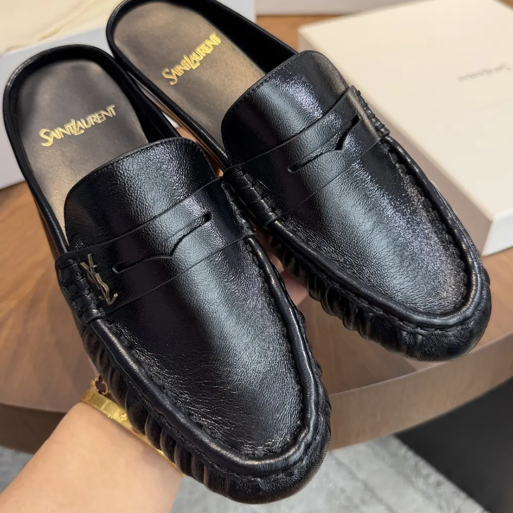 Saint Laurent YSL Unisex Le Loafer Mules in Shiny Creased Leather - image 4