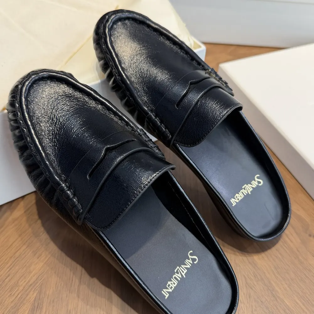 Saint Laurent YSL Unisex Le Loafer Mules in Shiny Creased Leather - image 10