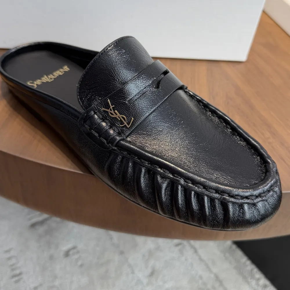 Saint Laurent YSL Unisex Le Loafer Mules in Shiny Creased Leather - image 9