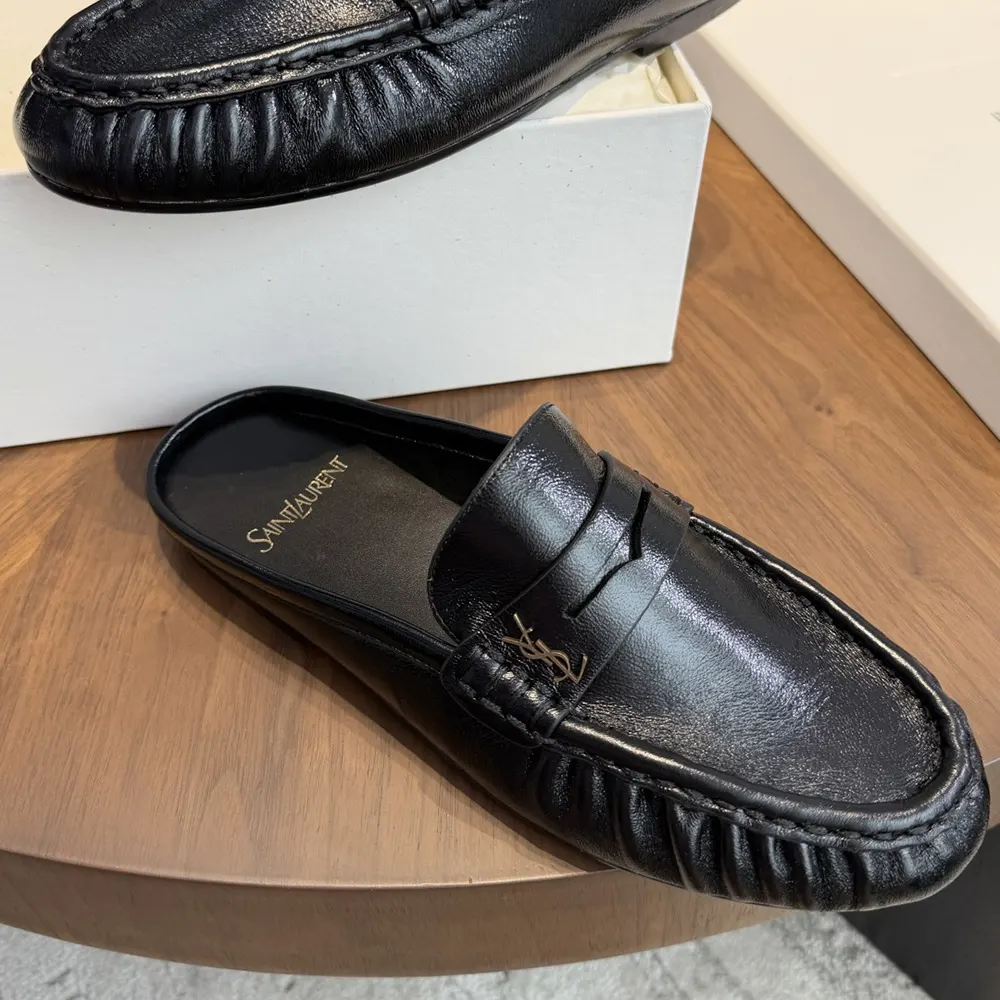 Saint Laurent YSL Unisex Le Loafer Mules in Shiny Creased Leather - image 8