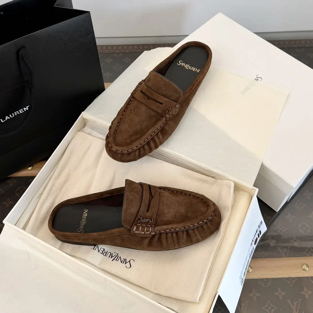 Saint Laurent YSL Unisex Le Loafer Mules in Suede - image 10