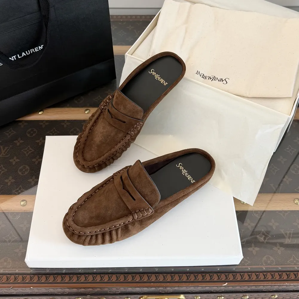 Saint Laurent YSL Unisex Le Loafer Mules in Suede - image 9