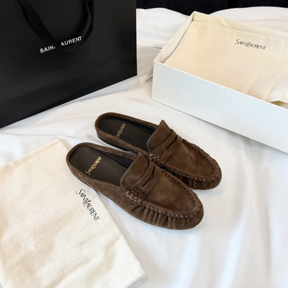 Saint Laurent YSL Unisex Le Loafer Mules in Suede - image 7