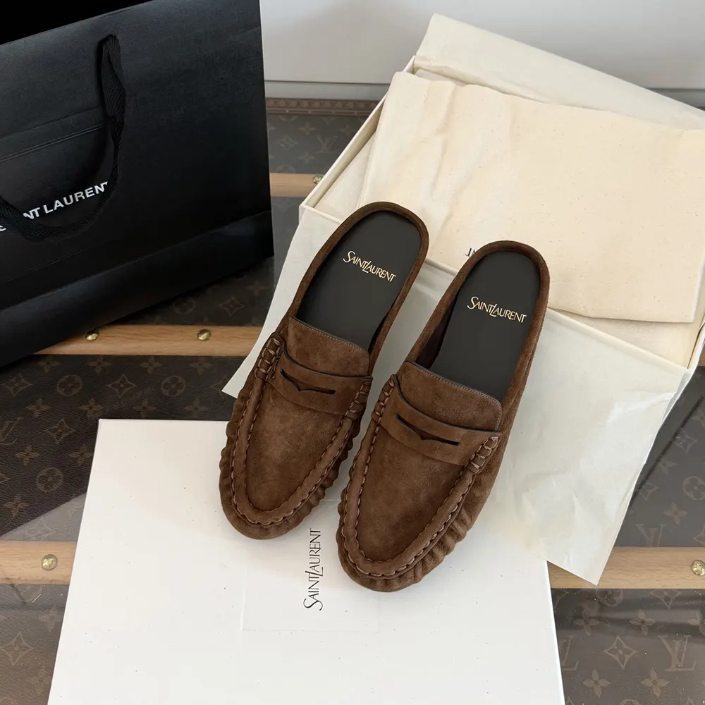 Overhead view showing slip-on silhouette of Saint Laurent YSL Unisex Le Loafer Mules