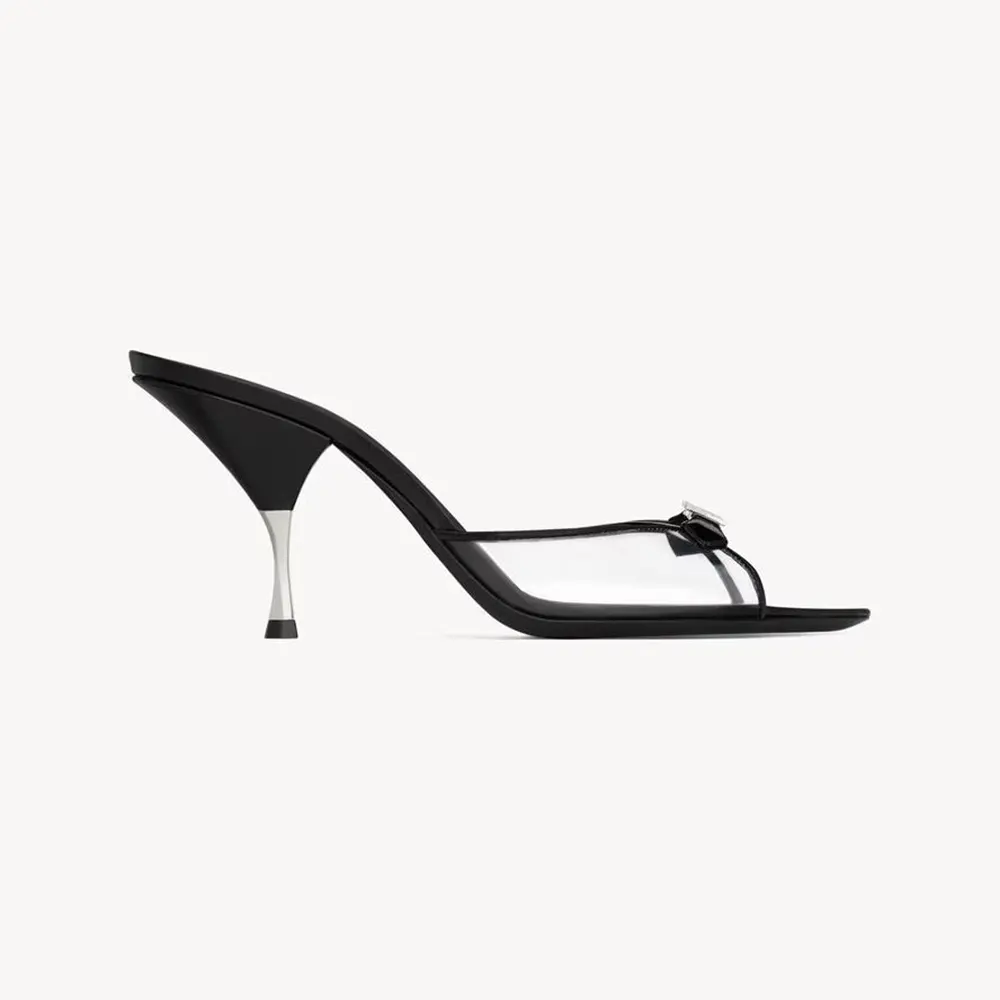 Side view of Saint Laurent YSL Women Jerry Mules in Tpu and Rhinestones-Black