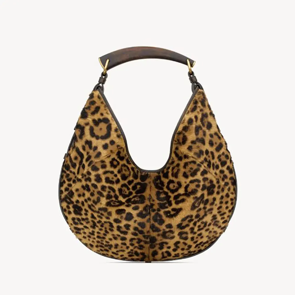 Front view of Saint Laurent YSL Women Mombasa Medium in brown pony hair