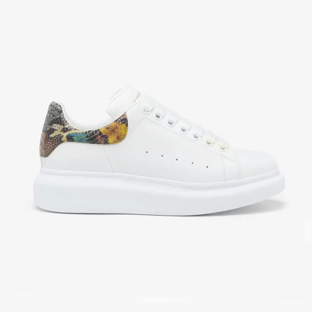 Side view of Alexander Mcqueen Unisex Oversized Sneaker in White/Multicolour