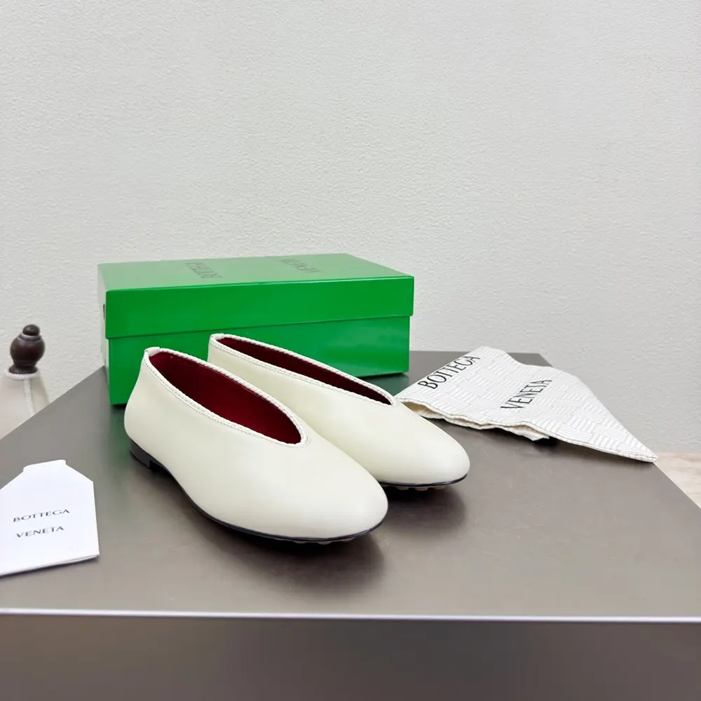 Top view showing slip-on design of Bottega Veneta Women Rosa Ballerina-Sea Salt