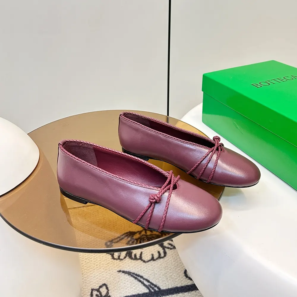 Close-up of signature intrecciato detail on Bottega Veneta ballerina