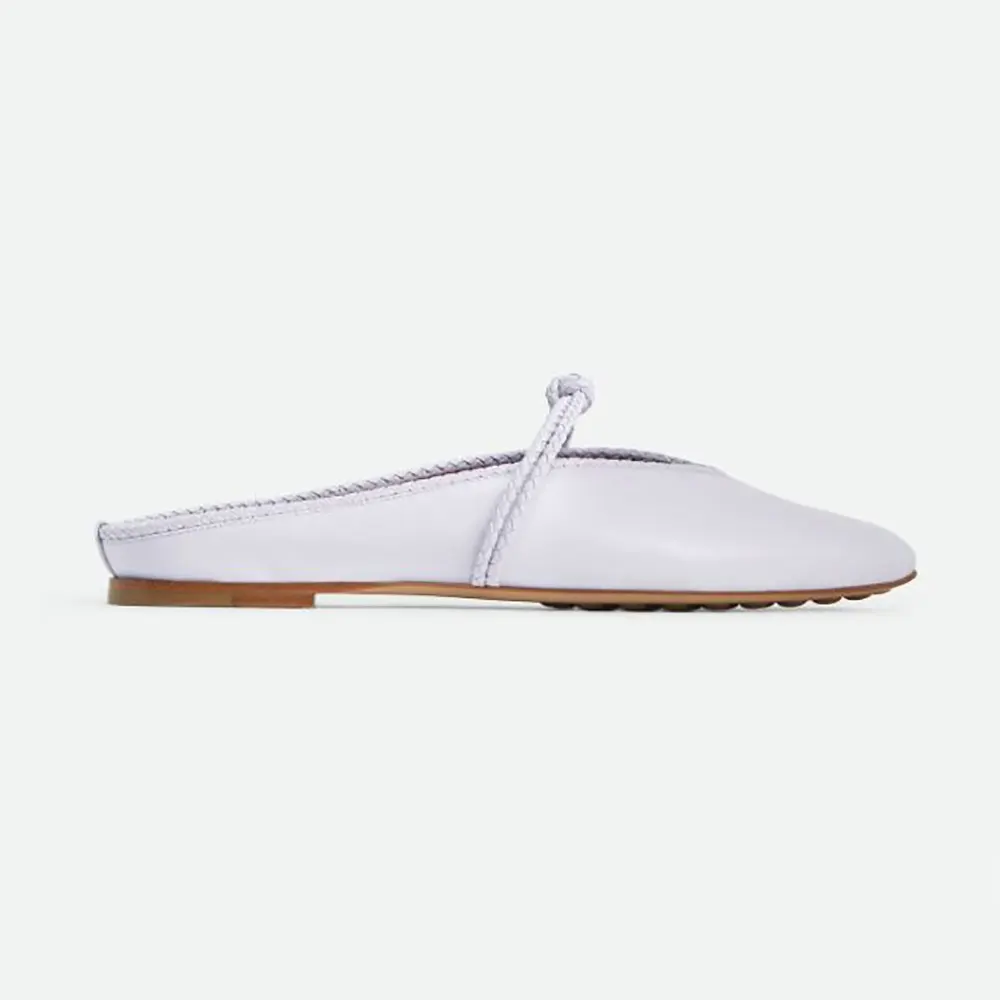 Side view of Bottega Veneta Women Rosa Mary-Jane Ballerina-Mirth Washed white leather
