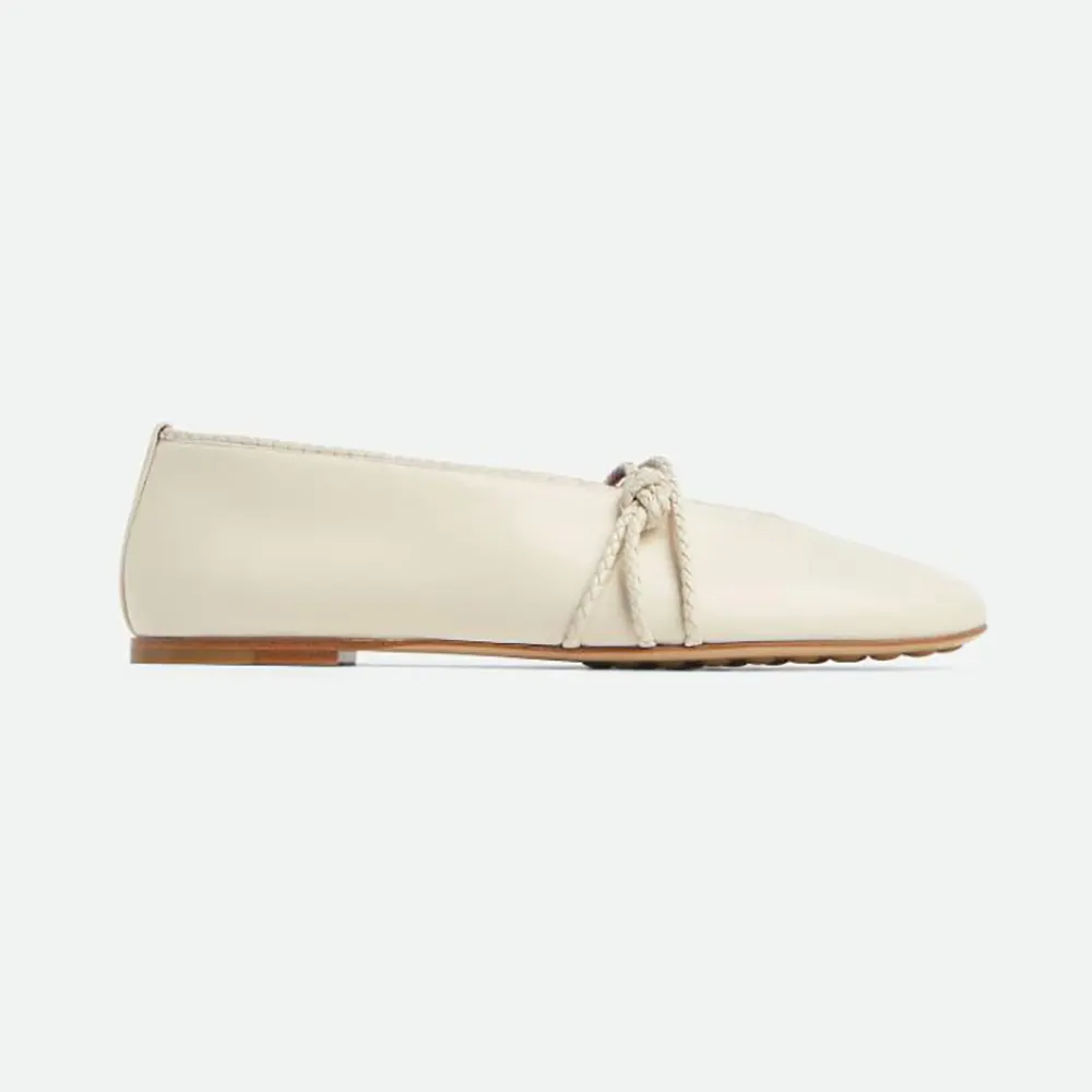 Side view of Bottega Veneta Women Rosa Mary-Jane Ballerina-Sea Salt in white leather