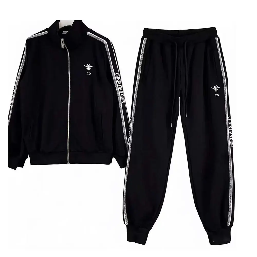 Front view of Dior Men Black & White Tracksuit with stripes and bee embroidery