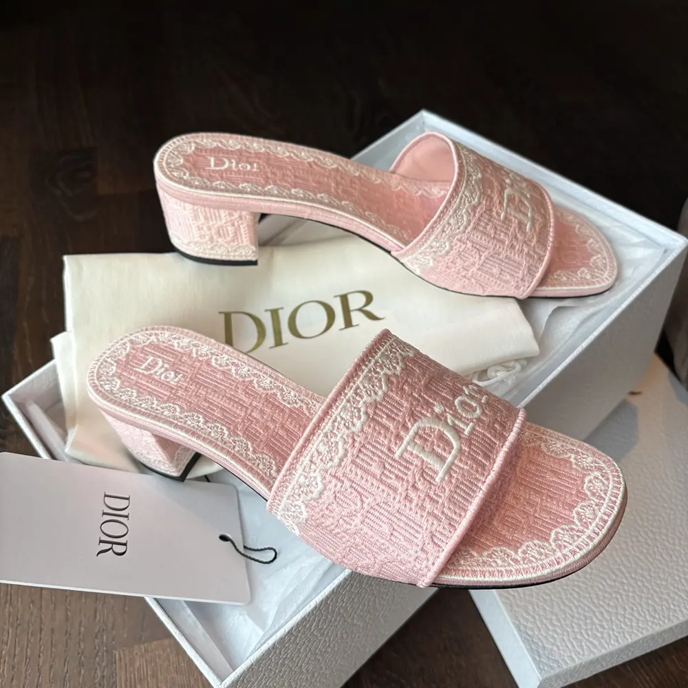 Dior Women Dioramour Dior Dentelle Heeled Slide Soupir Pink Dior Oblique Embroidered Cotton and White Lace - image 4