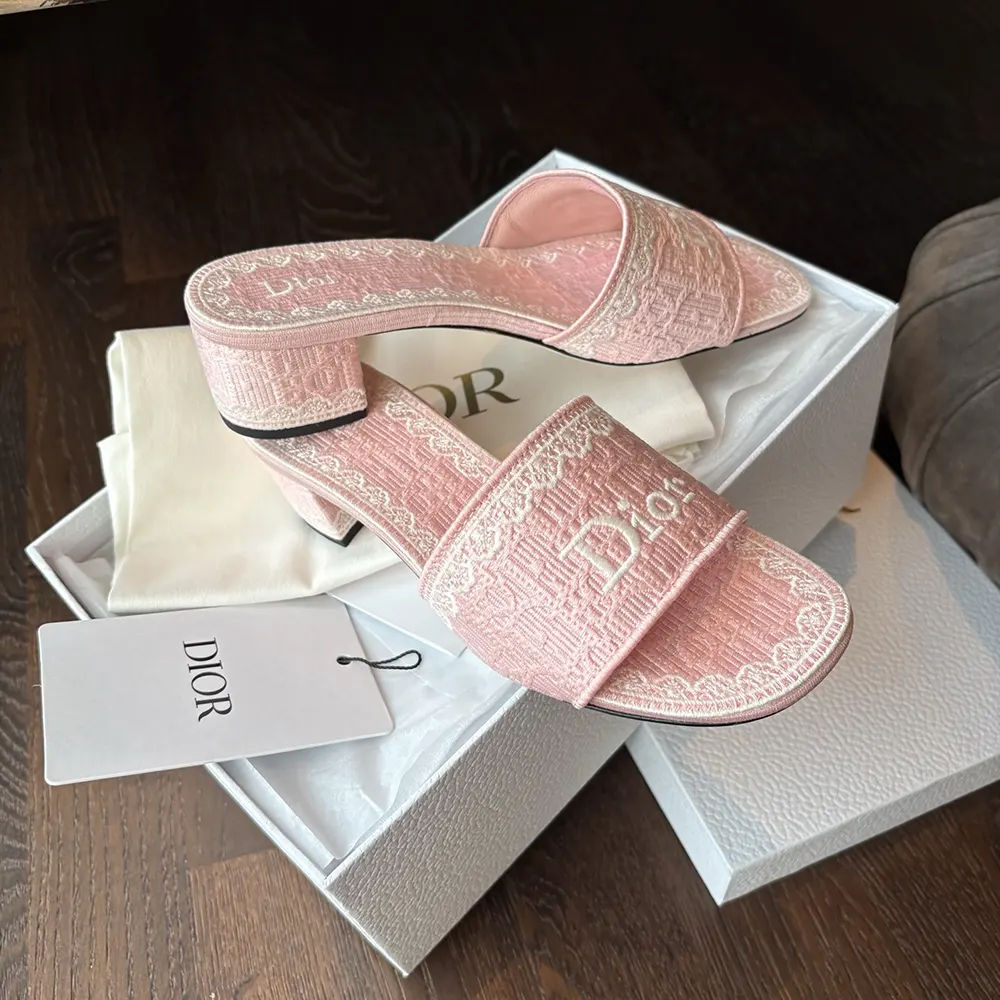Dior Women Dioramour Dior Dentelle Heeled Slide Soupir Pink Dior Oblique Embroidered Cotton and White Lace - image 5
