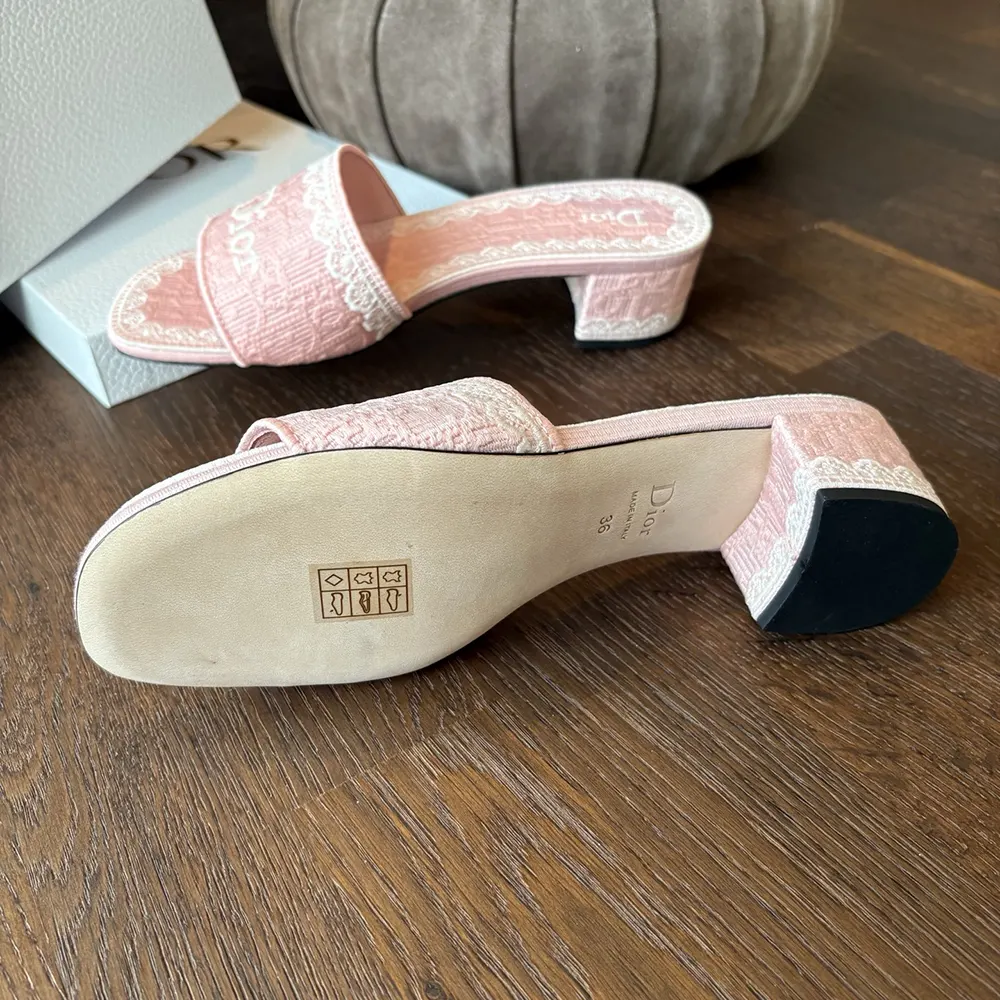 Dior Women Dioramour Dior Dentelle Heeled Slide Soupir Pink Dior Oblique Embroidered Cotton and White Lace - image 10