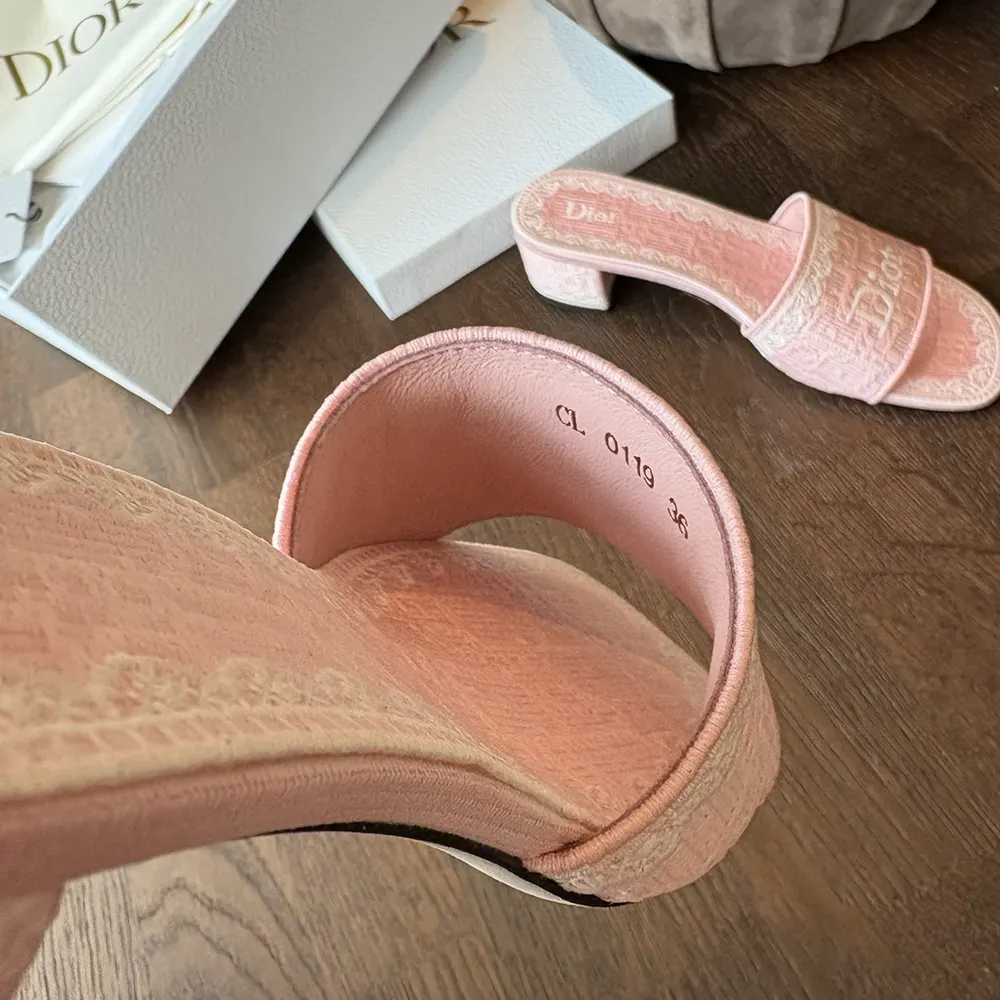 Dior Women Dioramour Dior Dentelle Heeled Slide Soupir Pink Dior Oblique Embroidered Cotton and White Lace - image 8