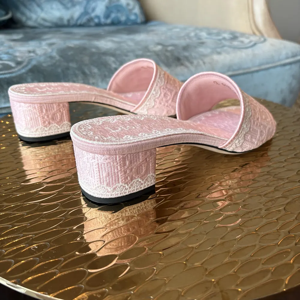 Dior Women Dioramour Dior Dentelle Heeled Slide Soupir Pink Dior Oblique Embroidered Cotton and White Lace - image 9