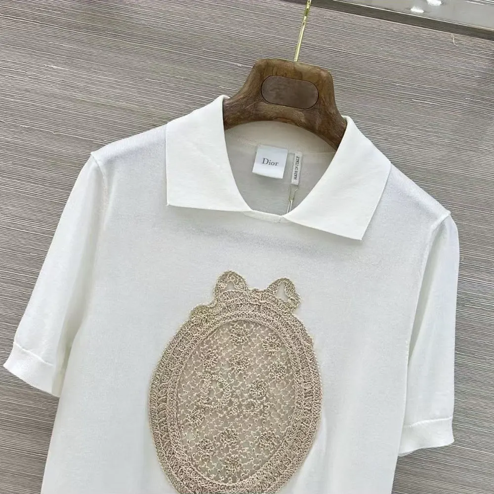 Dior Women Dioriviera Dior Médaillon Short-Sleeved Sweater Ecru Silk Knit - image 4