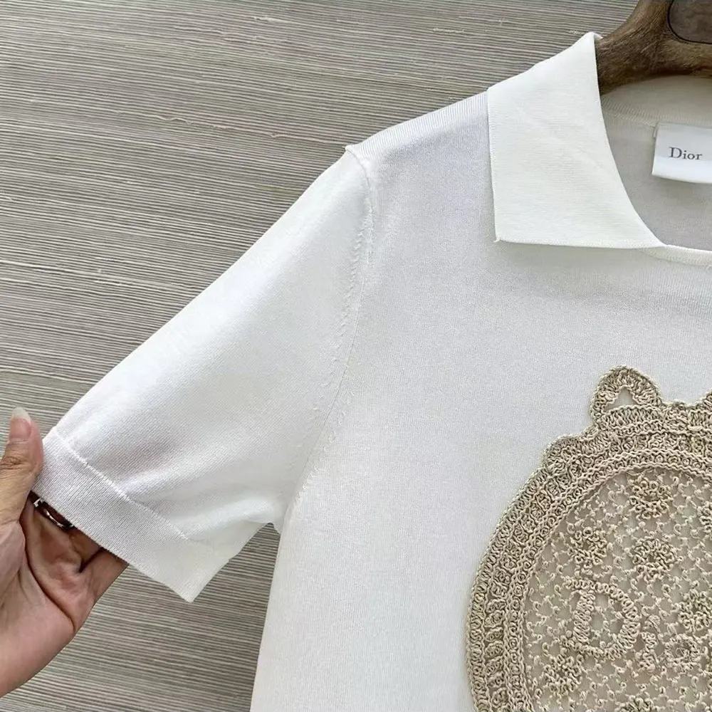 Dior Women Dioriviera Dior Médaillon Short-Sleeved Sweater Ecru Silk Knit - image 7
