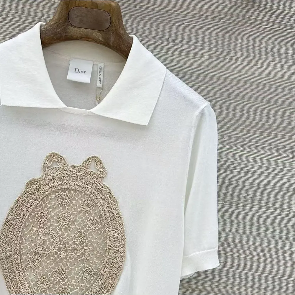 Dior Women Dioriviera Dior Médaillon Short-Sleeved Sweater Ecru Silk Knit - image 5