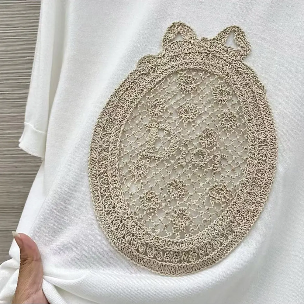 Dior Women Dioriviera Dior Médaillon Short-Sleeved Sweater Ecru Silk Knit - image 8