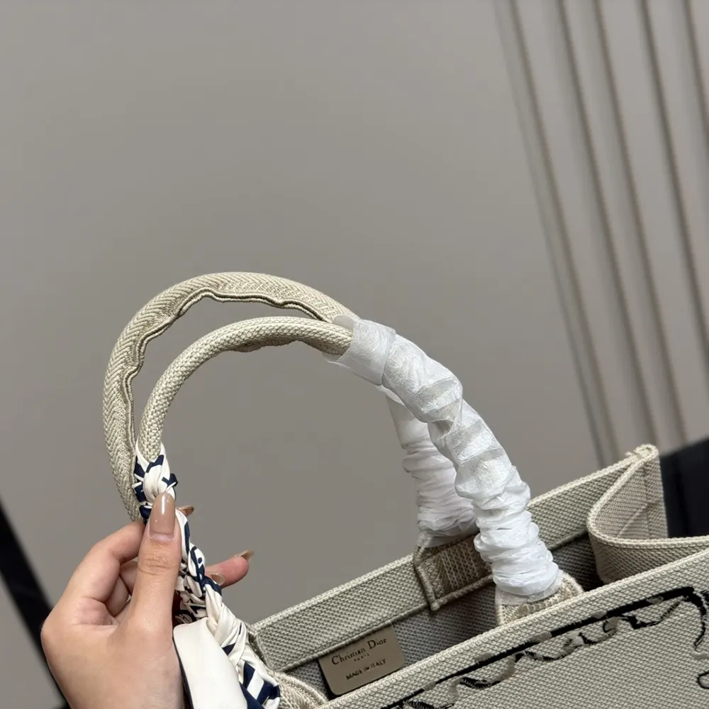 Dior Women Dioriviera Medium Dior Book Tote with Strap Beige Dior Painted Ribbon Embroidery - image 7