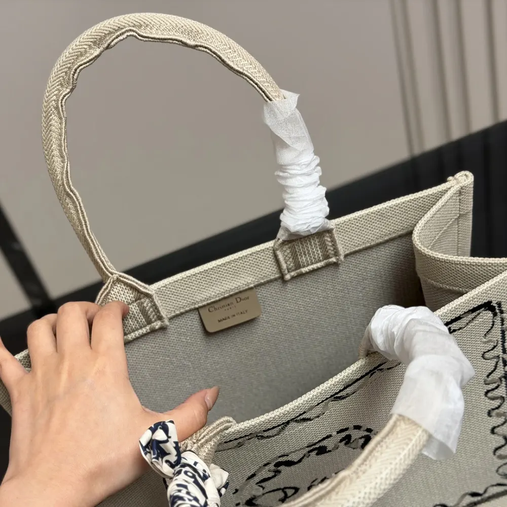 Dior Women Dioriviera Medium Dior Book Tote with Strap Beige Dior Painted Ribbon Embroidery - image 8