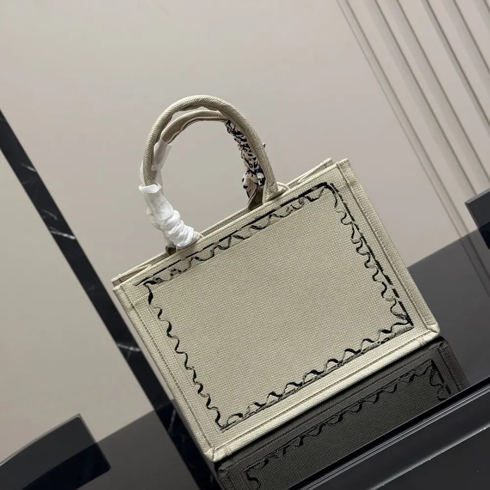 Dior Women Dioriviera Medium Dior Book Tote with Strap Beige Dior Painted Ribbon Embroidery - image 5