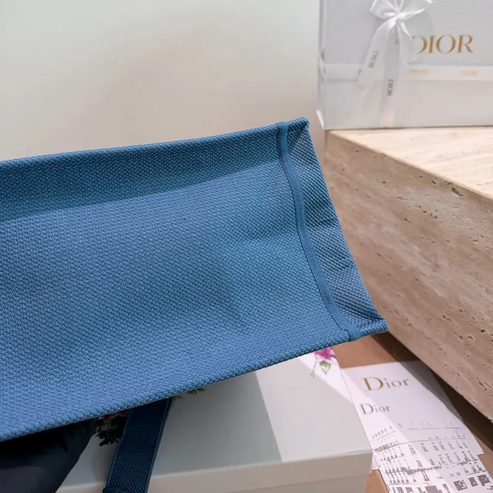 Dior Women Dioriviera Medium Dior Book Tote with Strap Blue-Greige Dior Painted Ribbon Embroidery - image 9