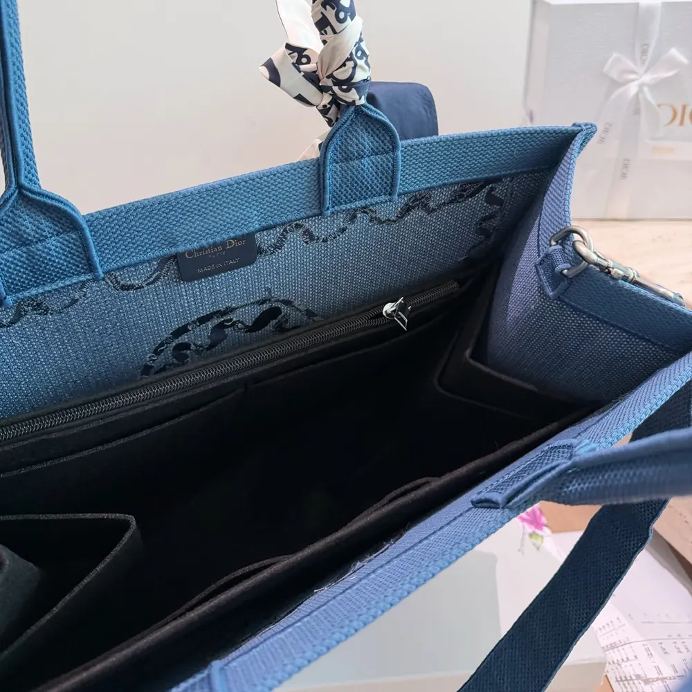 Dior Women Dioriviera Medium Dior Book Tote with Strap Blue-Greige Dior Painted Ribbon Embroidery - image 8