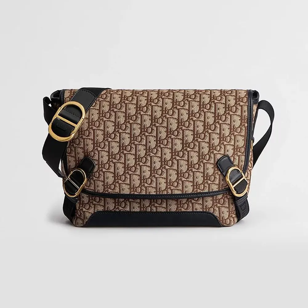 Front view of Dior Men Small Dior Jett Messenger Bag with flap closed