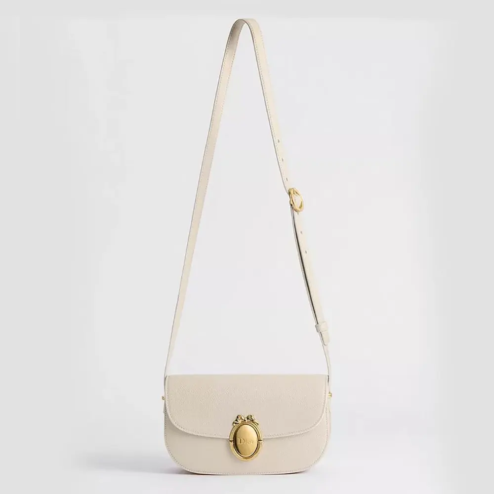 Front view of Dior Women Small Dior Médaillon Flap Bag Trench Grained Calfskin in beige