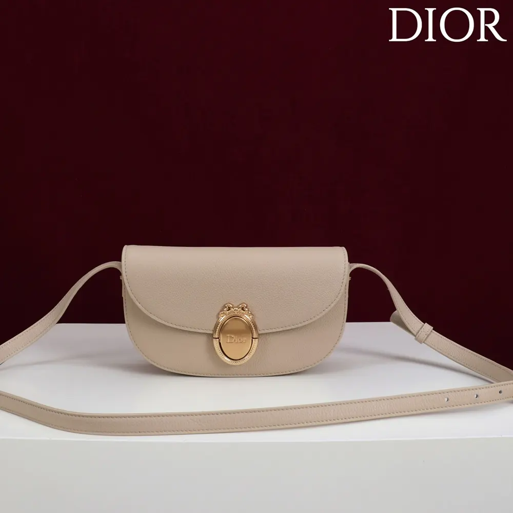 Close-up of gold Médaillon clasp on Small Dior Médaillon Flap Bag by Dior
