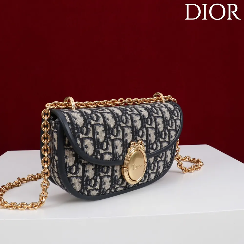 Dior Women Small Dior Médaillon Flap Bag with Chain Blue Dior Oblique Jacquard - image 4