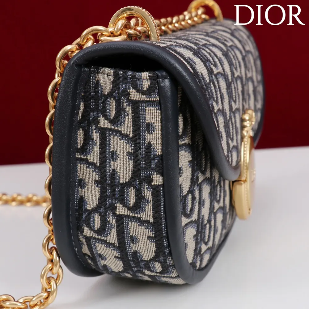 Dior Women Small Dior Médaillon Flap Bag with Chain Blue Dior Oblique Jacquard - image 7