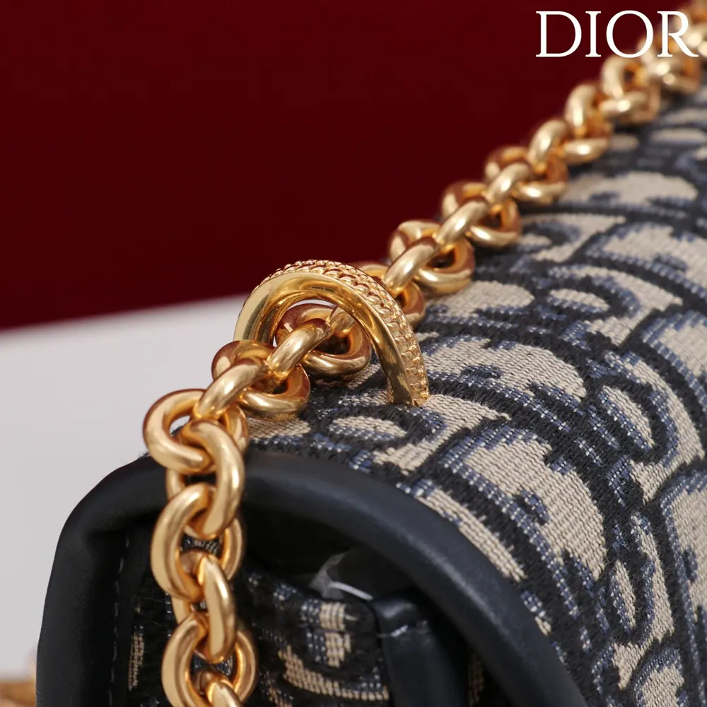 Dior Women Small Dior Médaillon Flap Bag with Chain Blue Dior Oblique Jacquard - image 8