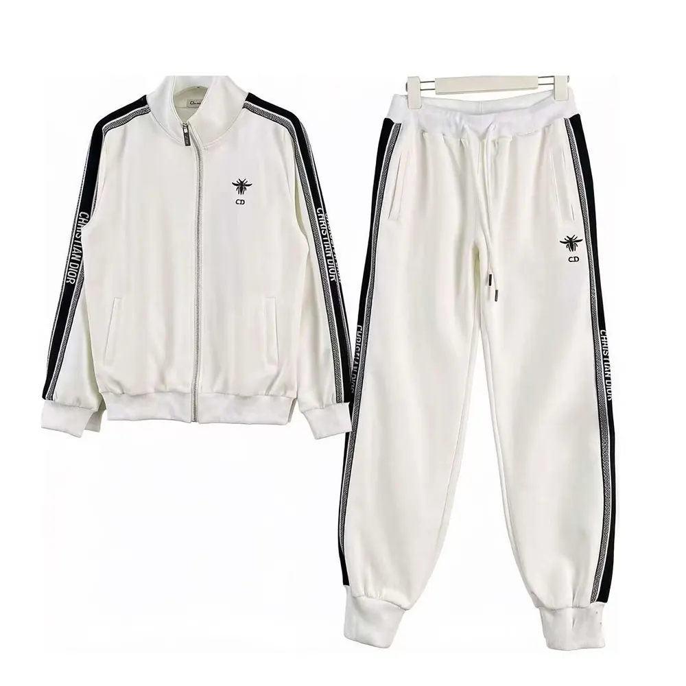 Front view of Dior Men White & Black Tracksuit with bee embroidery