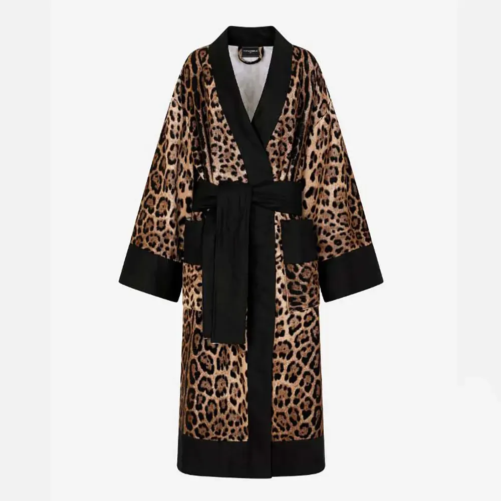 Front view of Dolce Gabbana D&G Women Terry Cotton Bath Robe in black