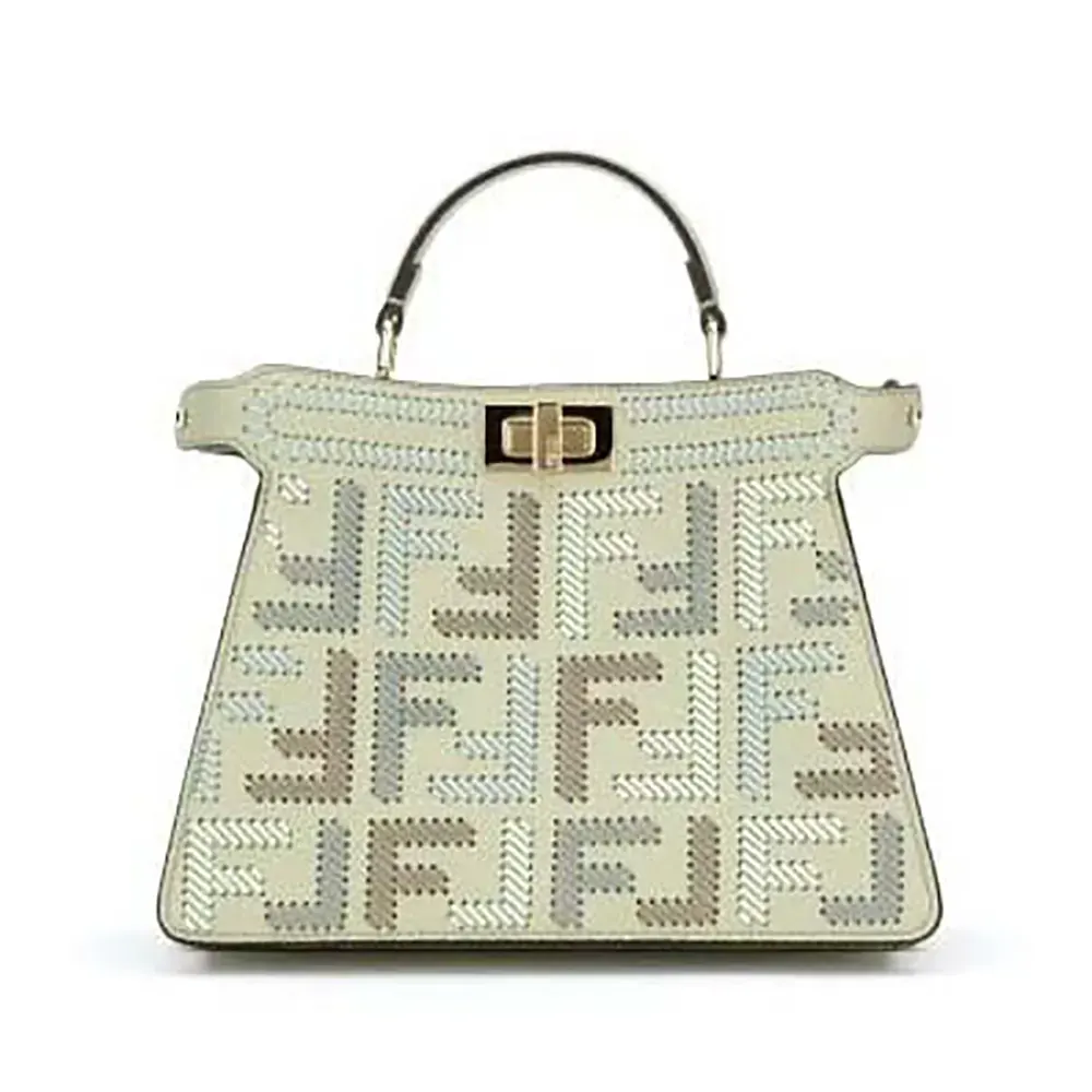 Front view of Fendi Women Peekaboo ISeeU Mini Leather Bag aqua leather