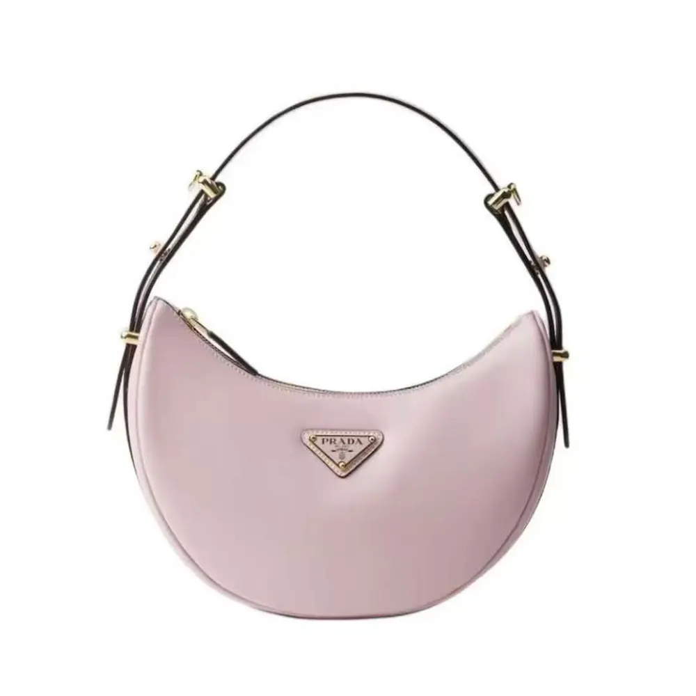 Front view of Prada Women Arqué Mini Leather Shoulder Bag-Pink