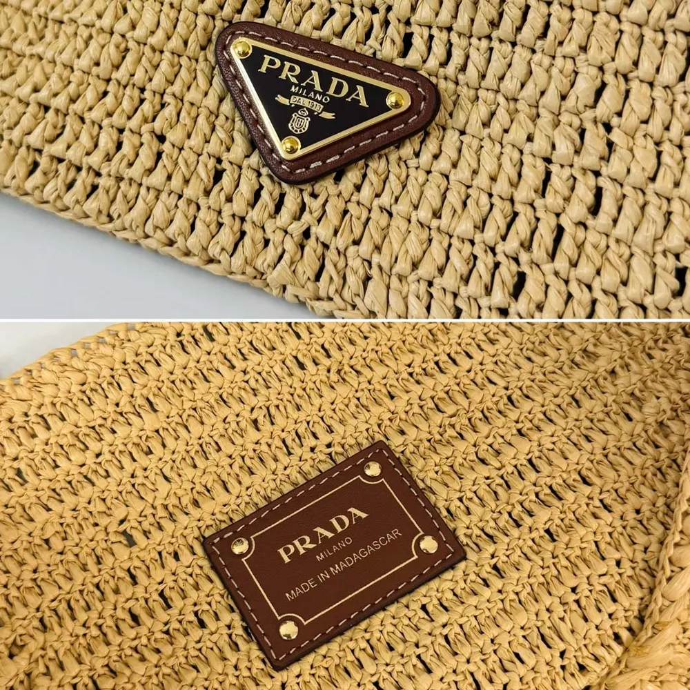 Prada Women Large Crochet Tote Bag with Leather Details-Natural - image 10