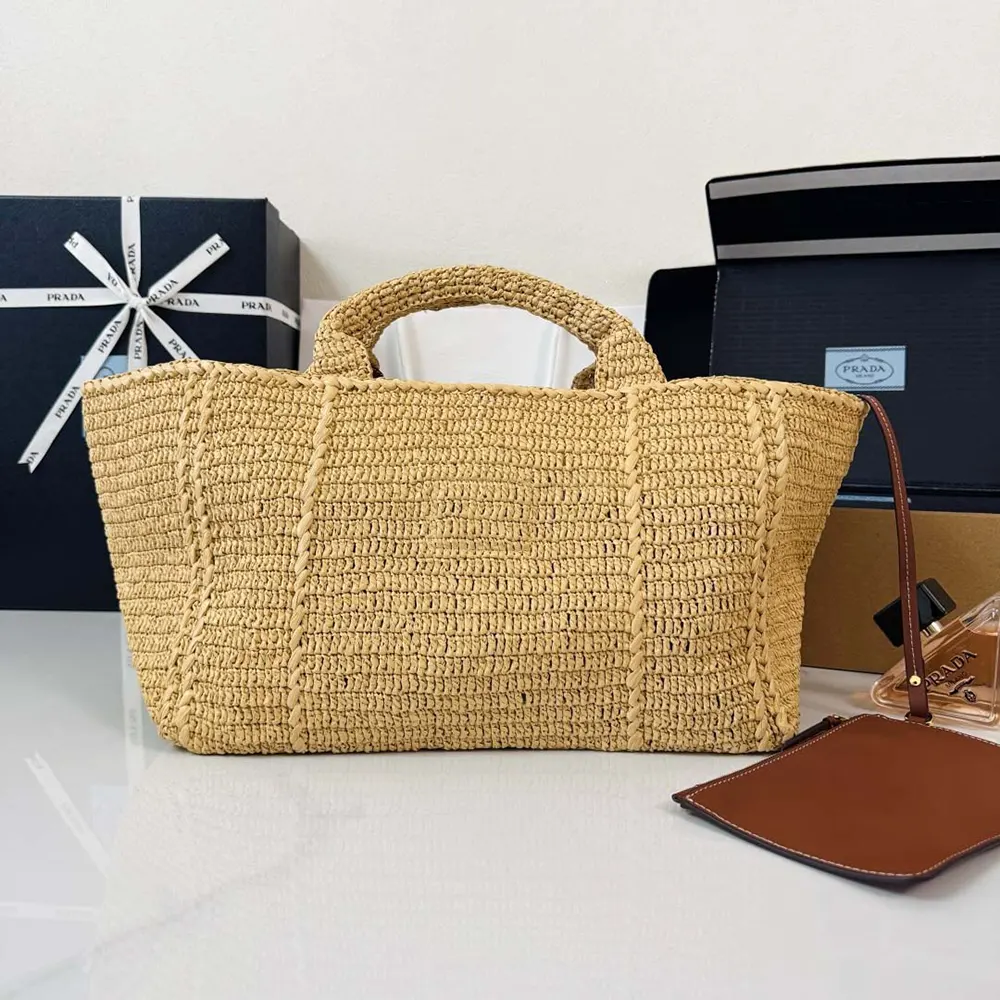 Side angle showing spacious interior of Prada Women Large Crochet Tote Bag