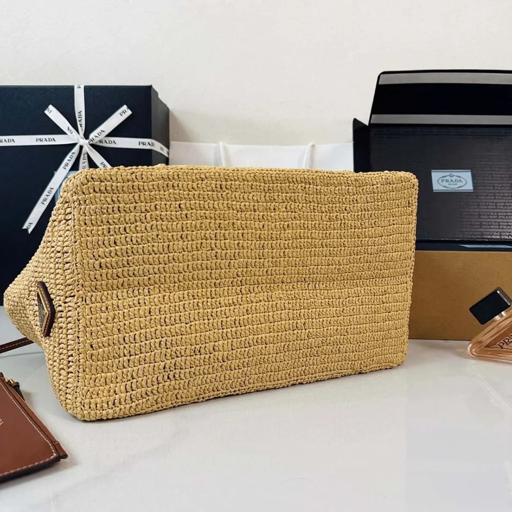 Prada Women Large Crochet Tote Bag with Leather Details-Natural - image 6