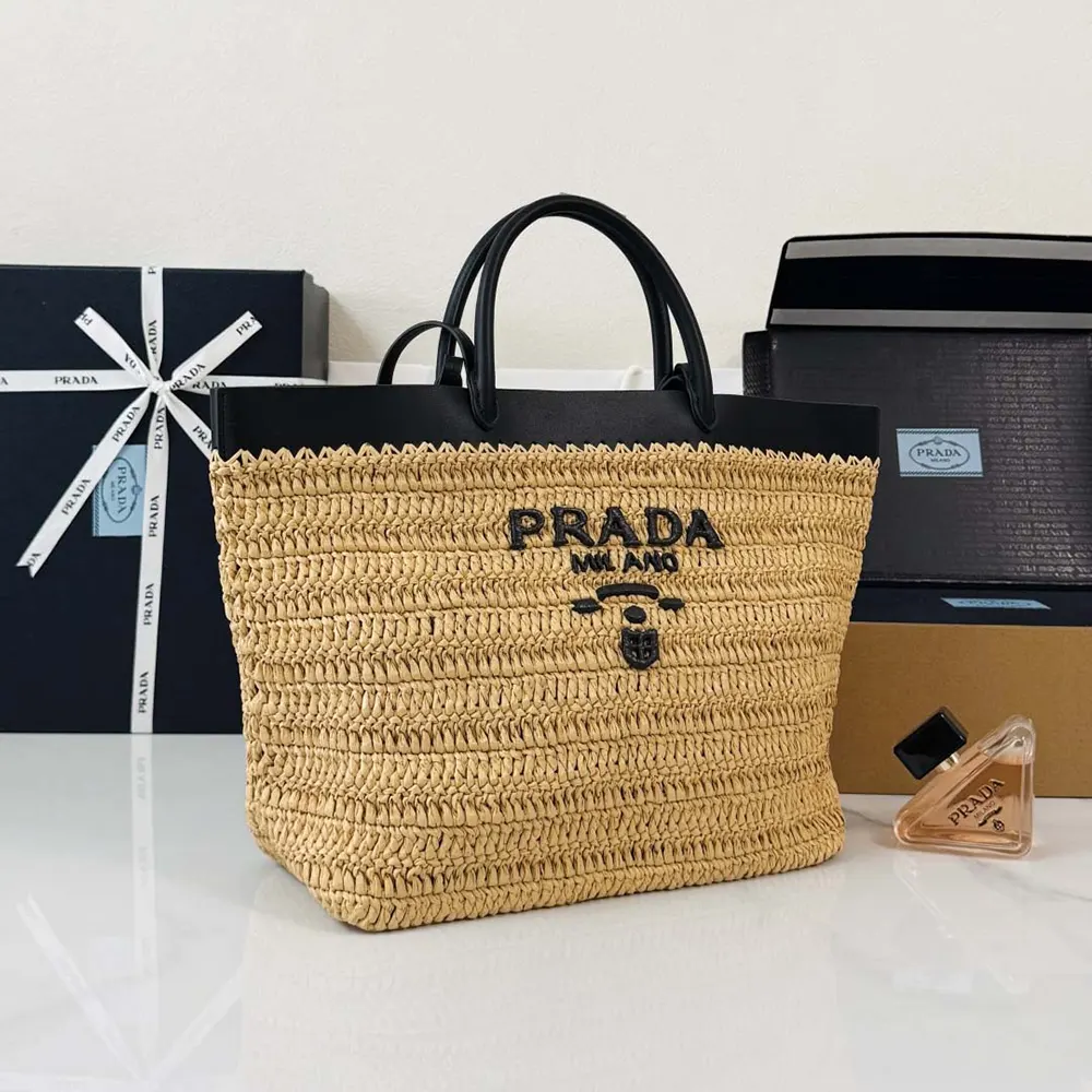 Prada Women Medium Crochet and Leather Tote Bag-Black - image 4